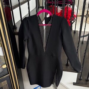 Black Long Sleeve Dress with Polka Dot Detail